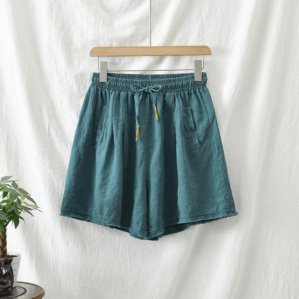 Women Simple Style Linen and Cotton Loose Shorts