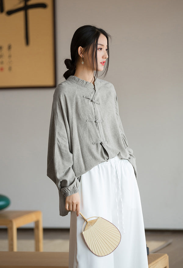 2022 Summer NEW! Women Chinese Style Linen and Cotton Chinese Style Thin Shirt