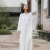 Retro Chinese Style Women Winkled Linen and Cotton Long Sleeve Dress