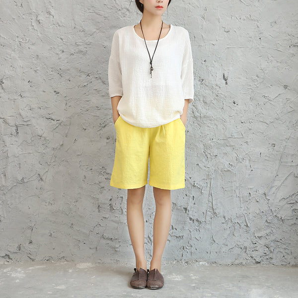 Women Loose Leisure Linen and Cotton Short