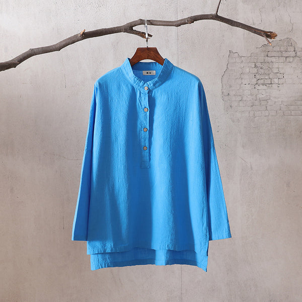 Women Retro Large Loose Linen & Cotton Wrinkled long-sleeved Shirt