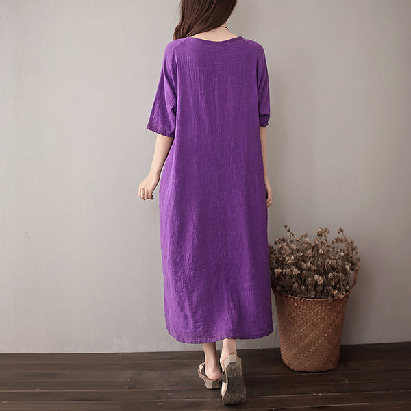 Women Pure Color Artistic Loose Sleeve Dress