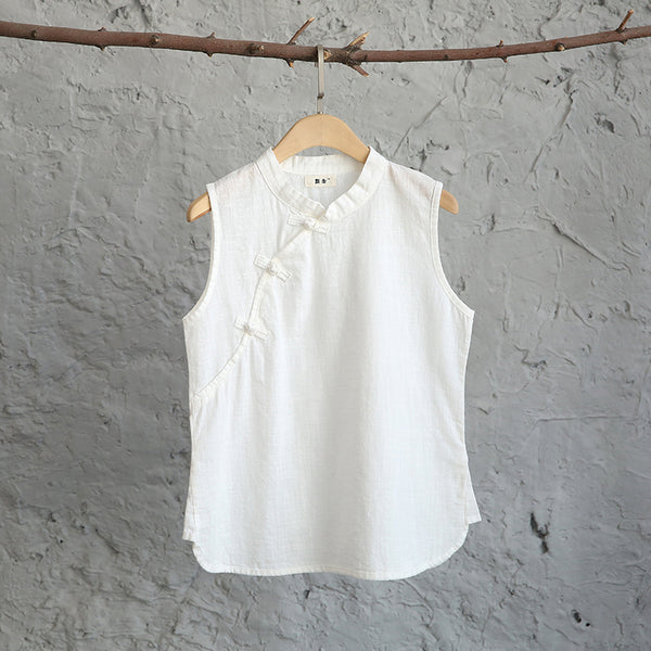 Women Cotton and Linen Asian Style Retro Art Buckle Vest
