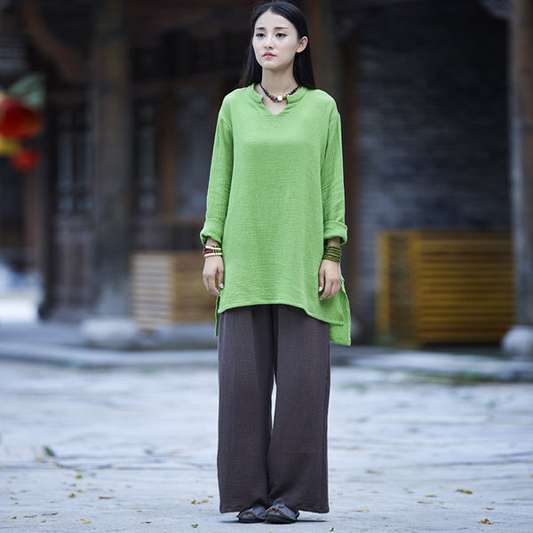 Women Casual Large Loose Wide Leg Linen and Cotton Pants