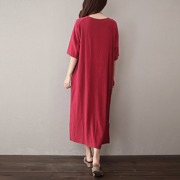 Women Pure Color Artistic Loose Sleeve Dress