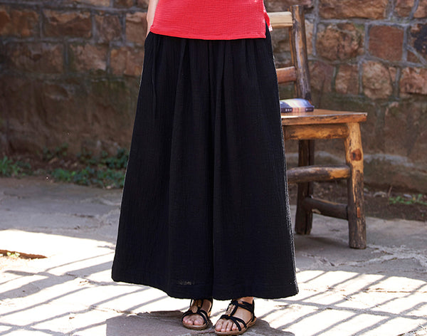 Women Loose Wide Leg Yoga Skirt Type Linen and Cotton Pants