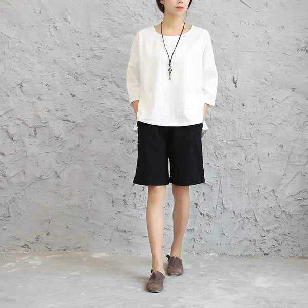 Women Loose Leisure Linen and Cotton Short