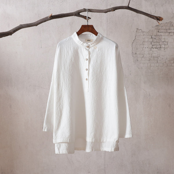 Women Retro Large Loose Linen & Cotton Wrinkled long-sleeved Shirt