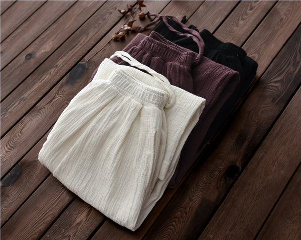 Women Loose Wide Leg Yoga Skirt Type Linen and Cotton Pants