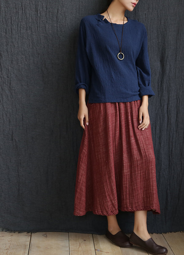 Woman Linen and Cotton T-Shirt – Art Loose Large Wrinkled Long Sleeve Cotton and Linen T-Shirts