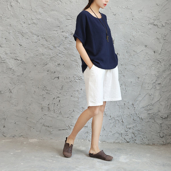 Women Loose Leisure Linen and Cotton Short