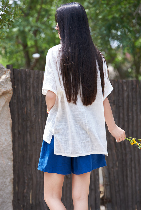 Original Retro Women Cotton and Linen Short Sleeve T-shirt