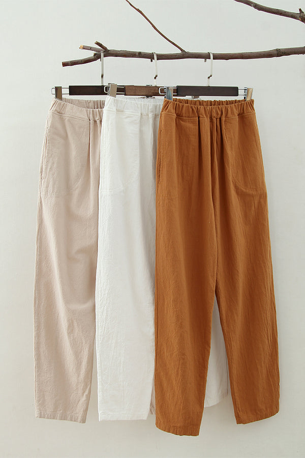 Women Simple Leisure Linen and Cotton Pants