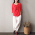 Women Chinese Style Art Retro V-necked Linen & Cotton Wrinkled long-sleeved Blouses