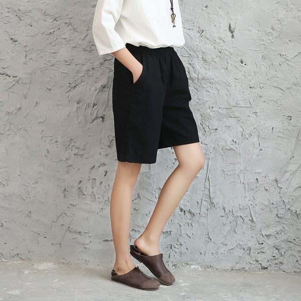 Women Loose Leisure Linen and Cotton Short