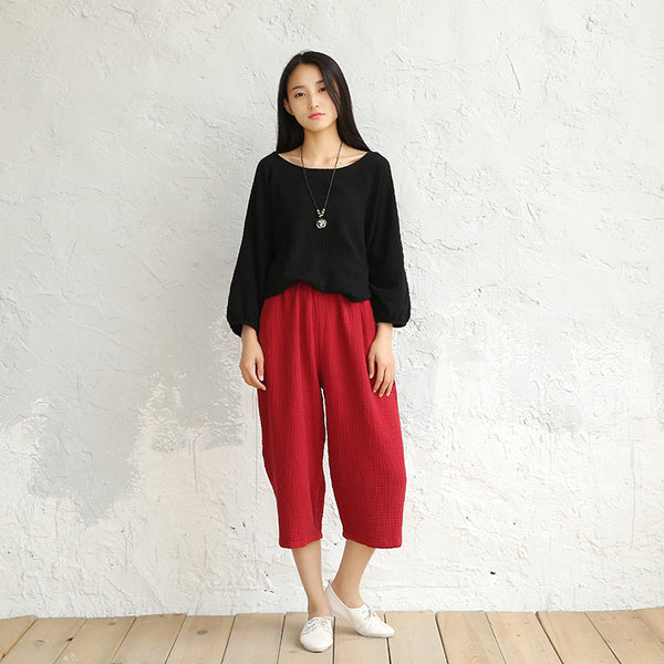 Women Loose Leisure Wide Leg Cropped Pants