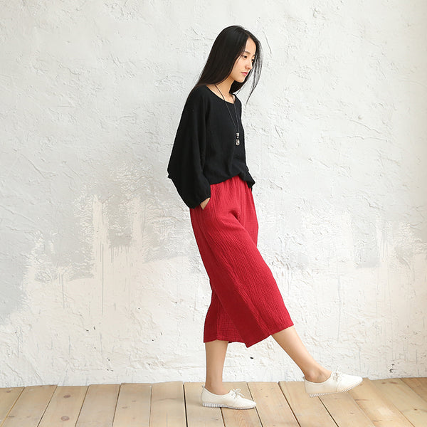 Women Loose Leisure Wide Leg Cropped Pants