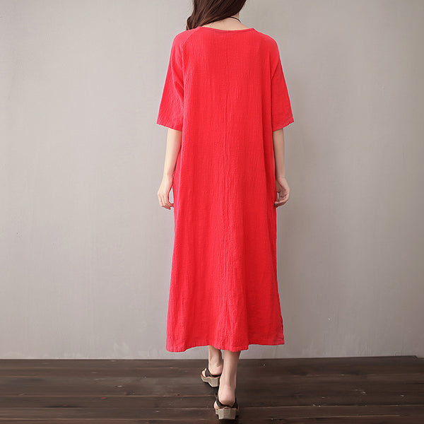 Women Pure Color Artistic Loose Sleeve Dress