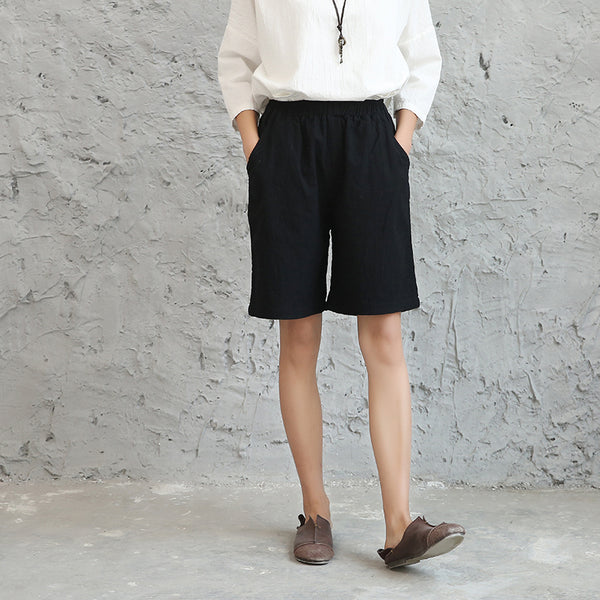 Women Loose Leisure Linen and Cotton Short