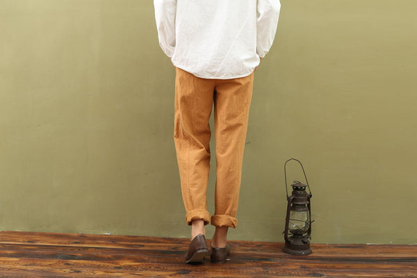 Women Simple Leisure Linen and Cotton Pants