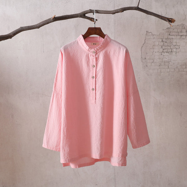Women Retro Large Loose Linen & Cotton Wrinkled long-sleeved Shirt