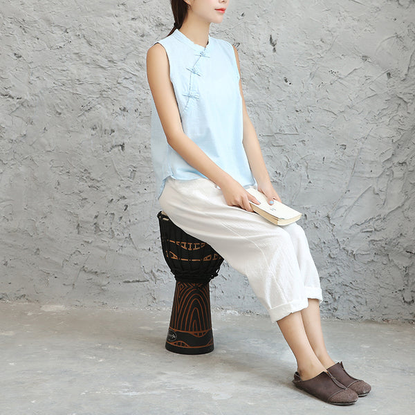 Women Cotton and Linen Asian Style Retro Art Buckle Vest