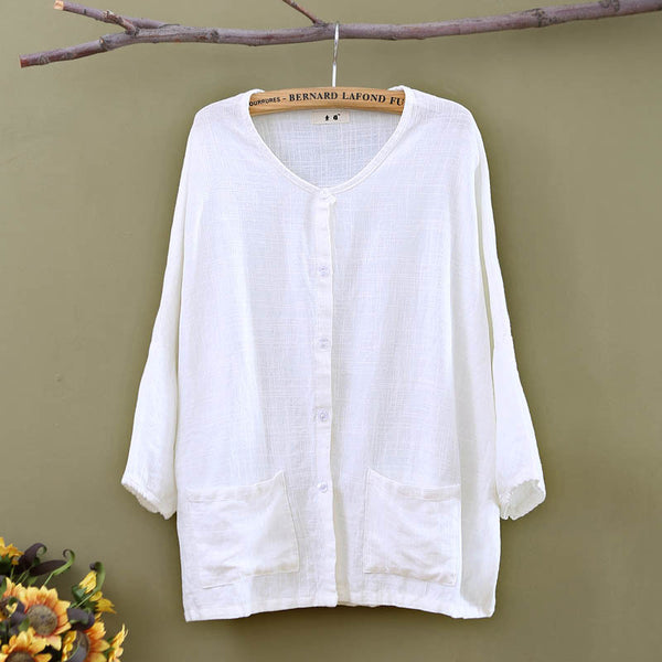 Women Loose Pure Linen and Cotton Cardigan Top