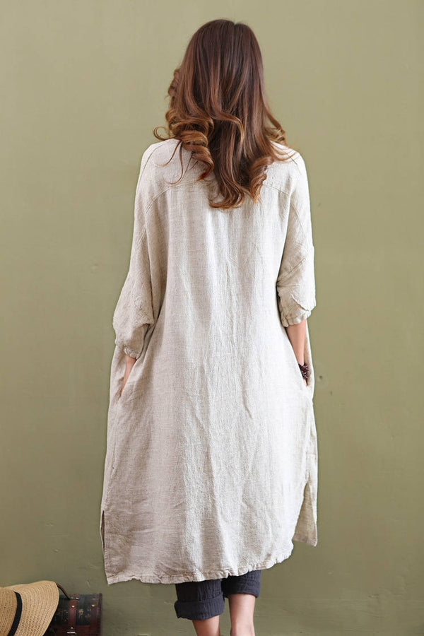 Women Leisure Pure Color Loose Linen and Cotton Coat