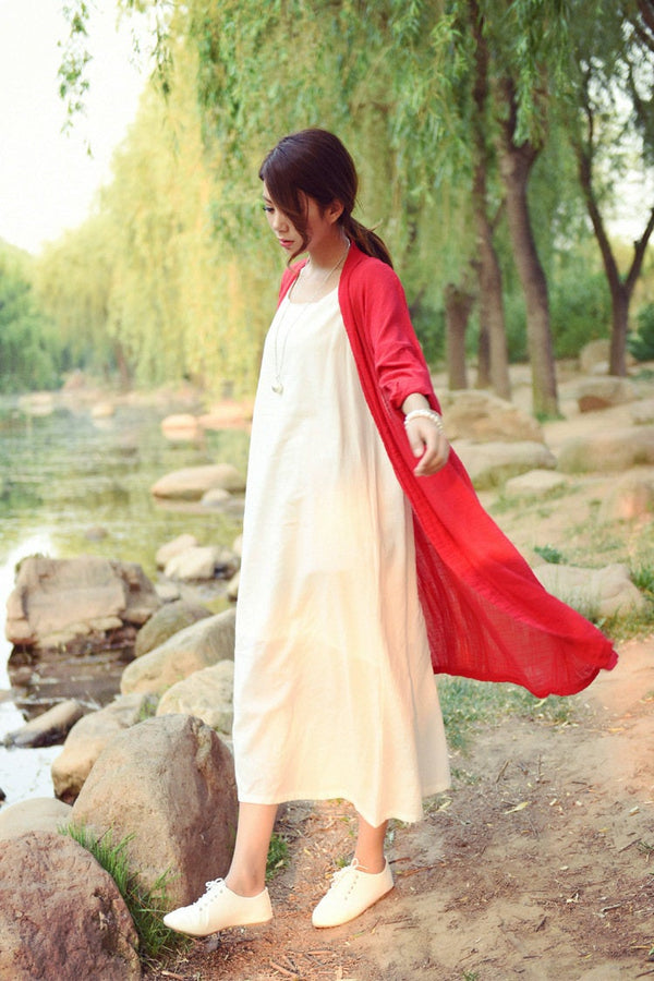 Women Simple Thin Light Linen and Cotton Coat