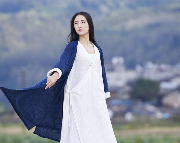 Women Thin and Soft Linen and Cotton Long-sleeved Coat