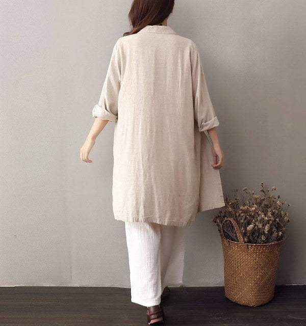 Women Leisure Tunic Style Linen and Cotton Shirt Type Coat