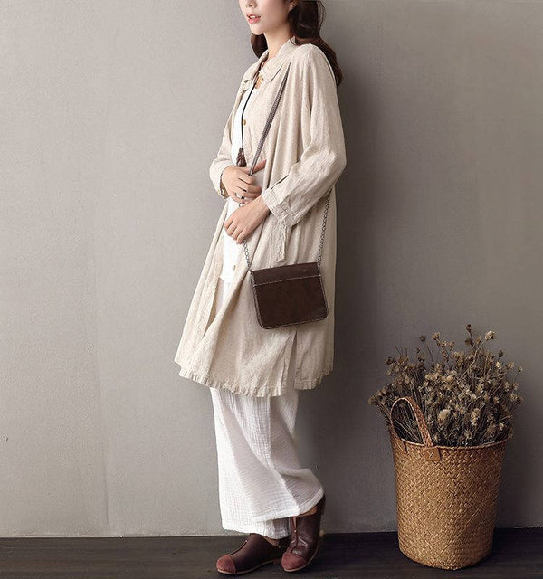 Women Leisure Tunic Style Linen and Cotton Shirt Type Coat