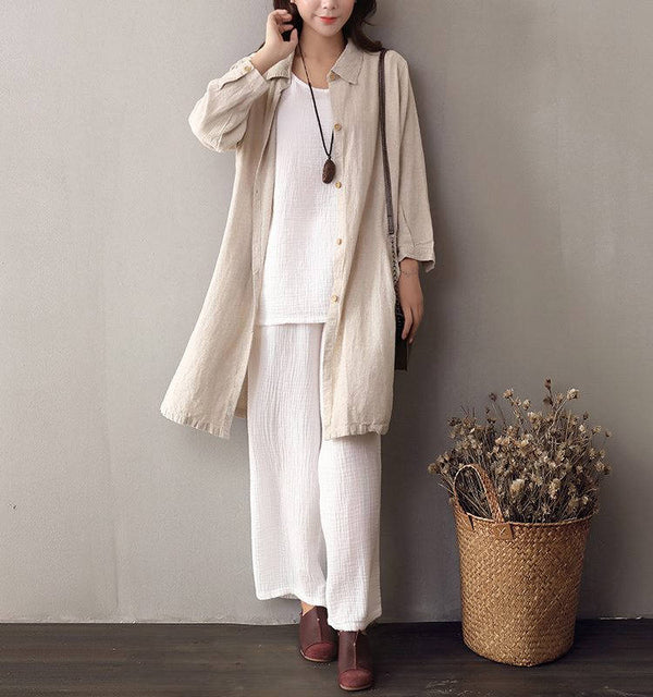 Women Leisure Tunic Style Linen and Cotton Shirt Type Coat