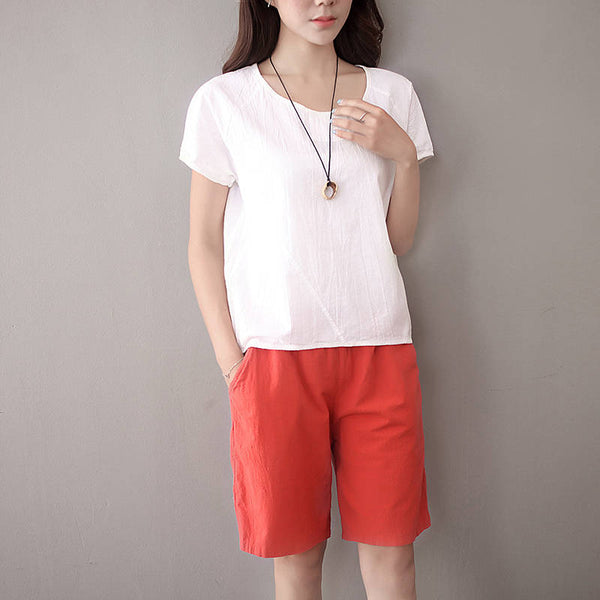 Women Loose Leisure Linen and Cotton Short