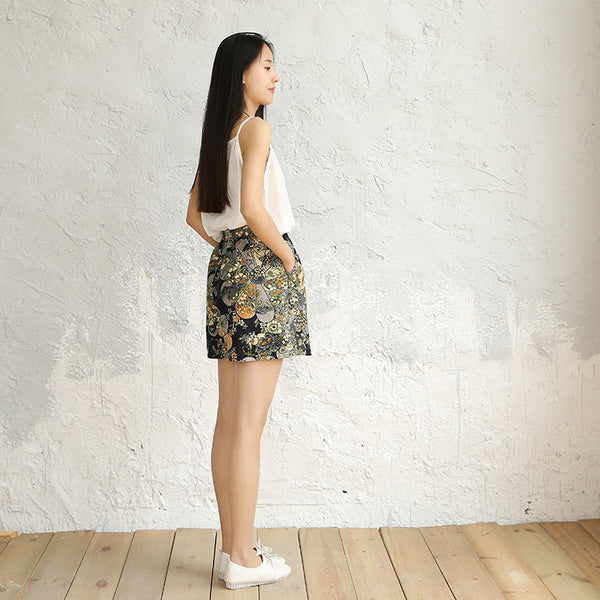 Women Printed Linen and Cotton Casual Shorts