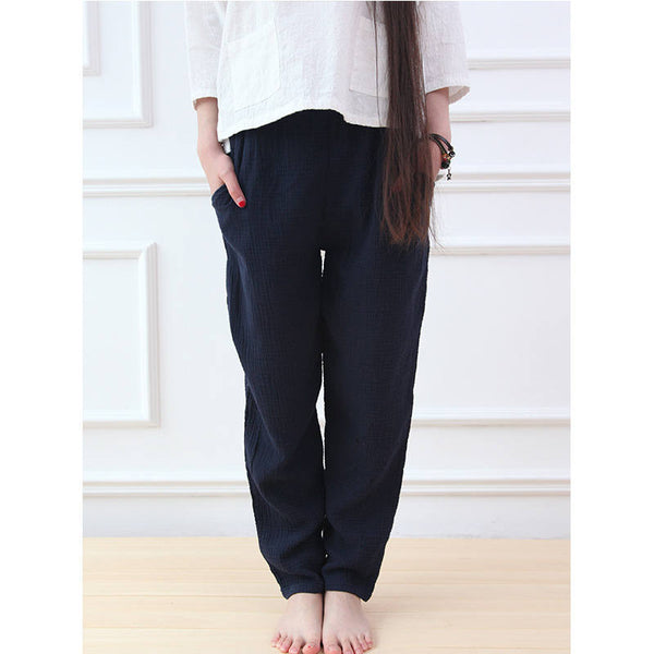 Women Casual Soft Wrinkle Linen and Cotton Pants
