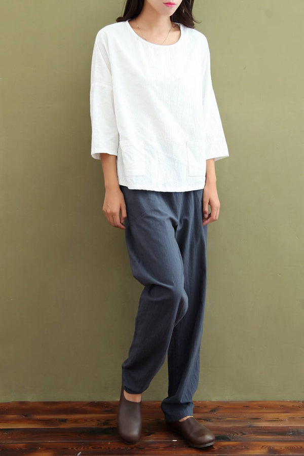 Women Simple Leisure Linen and Cotton Pants