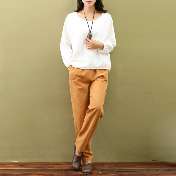 Women Simple Leisure Linen and Cotton Pants
