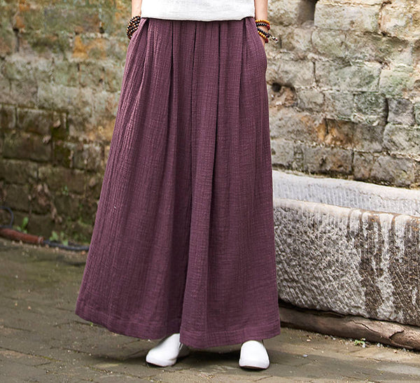 Women Loose Wide Leg Yoga Skirt Type Linen and Cotton Pants