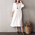 Women Cotton & Linen V-neck Long-sleeved Loose Dress