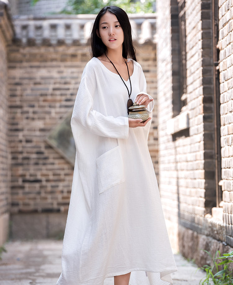 Women Asian Style Retro Long Sleeves Linen and Cotton Dress | Osonian Clothing Women Asian Style Retro Long Sleeves Linen and Cotton Dress | Osonian Clothing