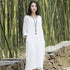 Women Simple Style Long Sleeves Cotton and Linen Dress