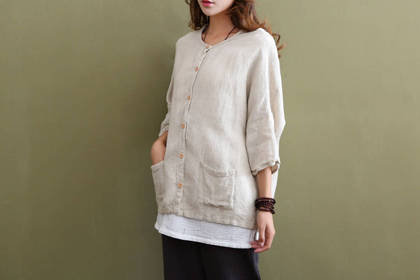 30% Sale!!! Women Loose Pure Linen and Cotton Cardigan Top