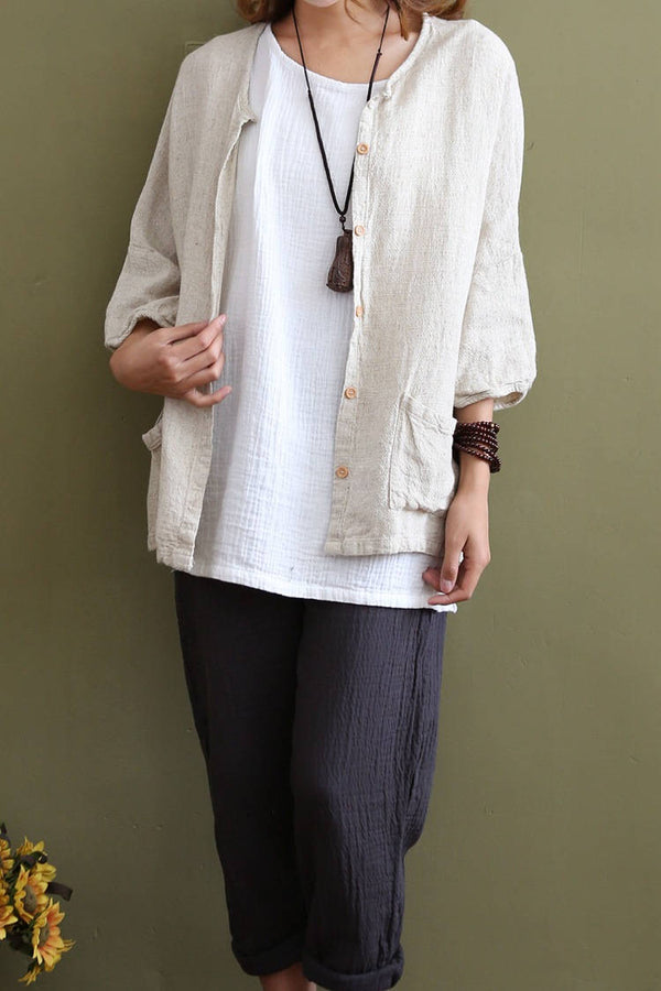 30% Sale!!! Women Loose Pure Linen and Cotton Cardigan Top