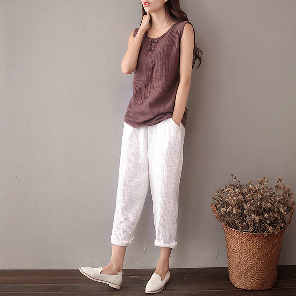 Women Chinese Style Loose Cotton and Linen Vest
