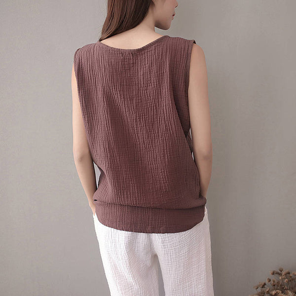 Women Chinese Style Loose Cotton and Linen Vest