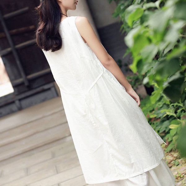 Women Loose Large Size Cotton and Linen Sleeveless dress