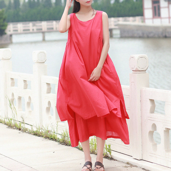 Women Loose Large Size Cotton and Linen Sleeveless dress