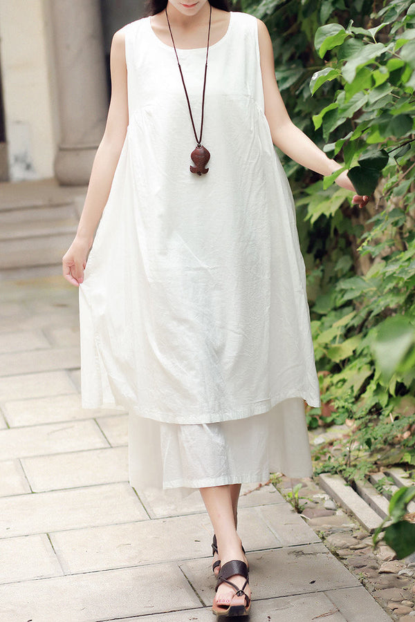 Women Loose Large Size Cotton and Linen Sleeveless dress