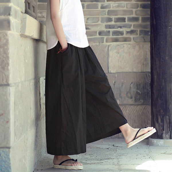 Women Yoga Style Loose Large Size Linen and Cotton Wide Leg Pants